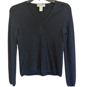 Brooks Brothers Women's V-neck Black Wool‎ Beaded Embellished Sweater Size MD